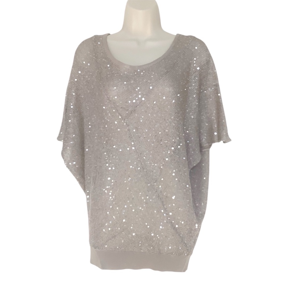 NWOT Fora Womens Oversized Knit Sequined Round Neck Batwing Top Size Small